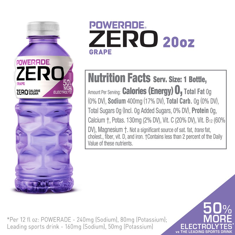POWERADE Electrolyte Enhanced Zero Sugar Grape Sports Drink, 20 Ounce (Pack of 8) - Image 5